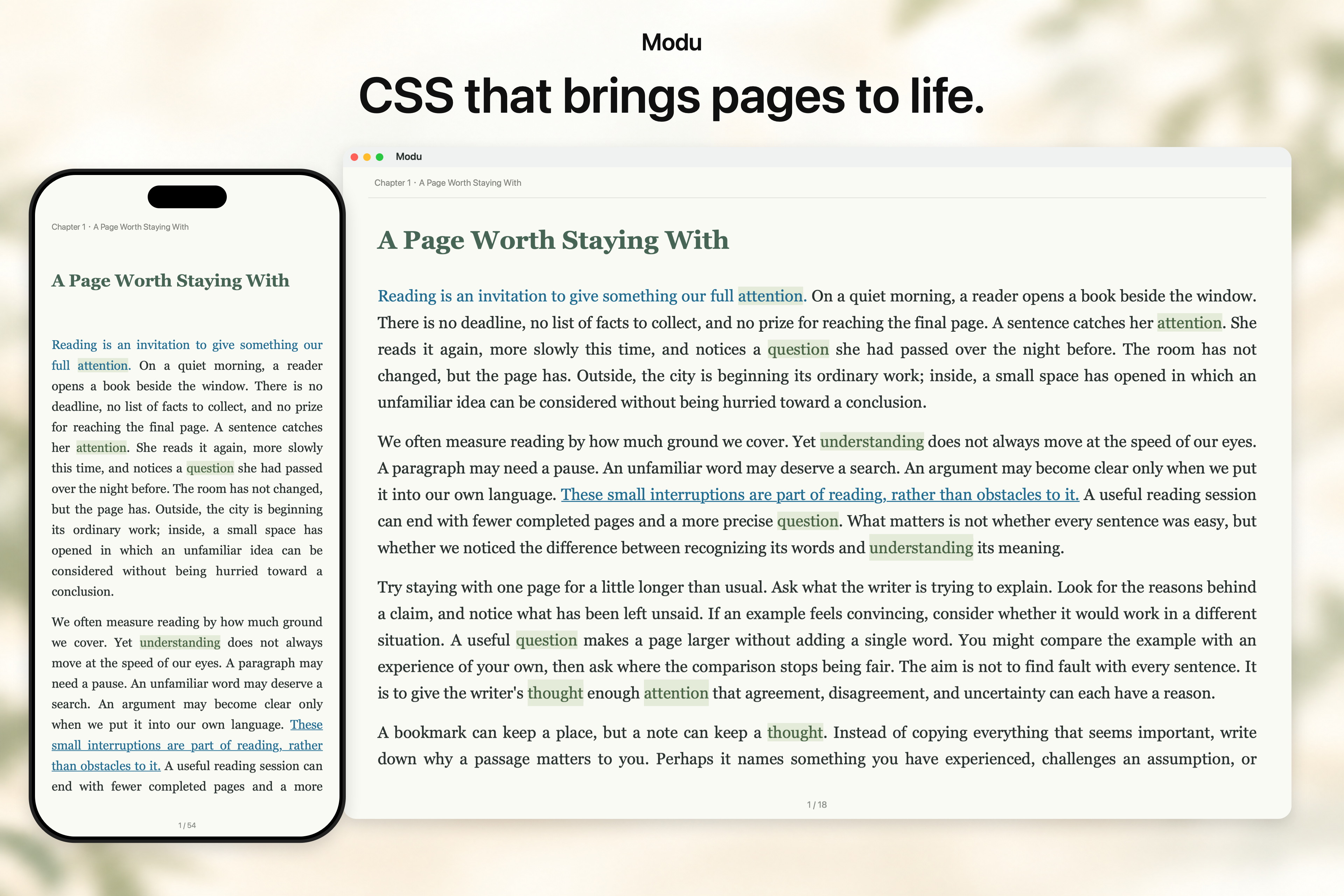 The same CSS styling applied to the same chapter on iPhone and Mac