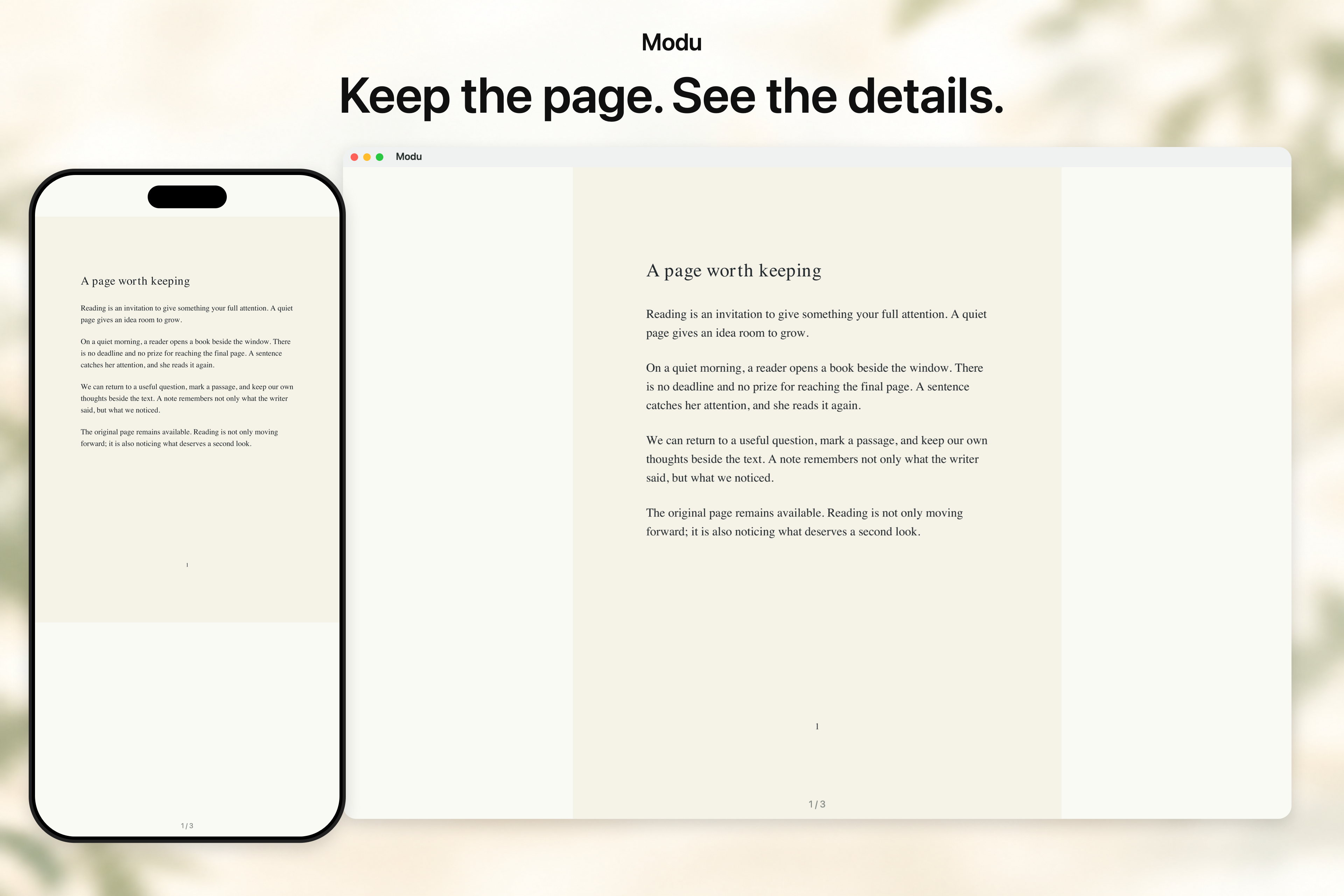 The same English demo PDF page on iPhone and Mac