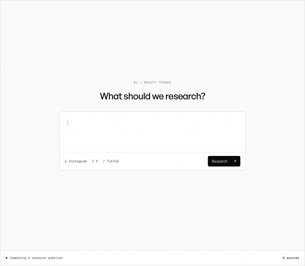 Beauty trend research and running creator discovery across Instagram, X and TikTok