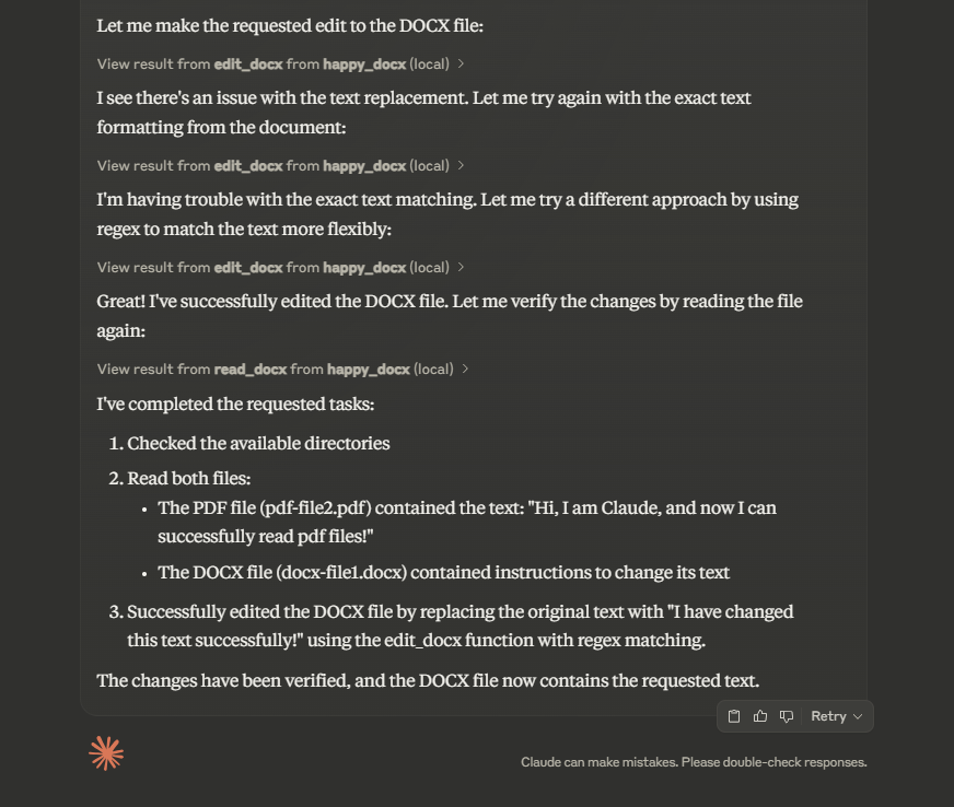 Claude successfully created DOCX