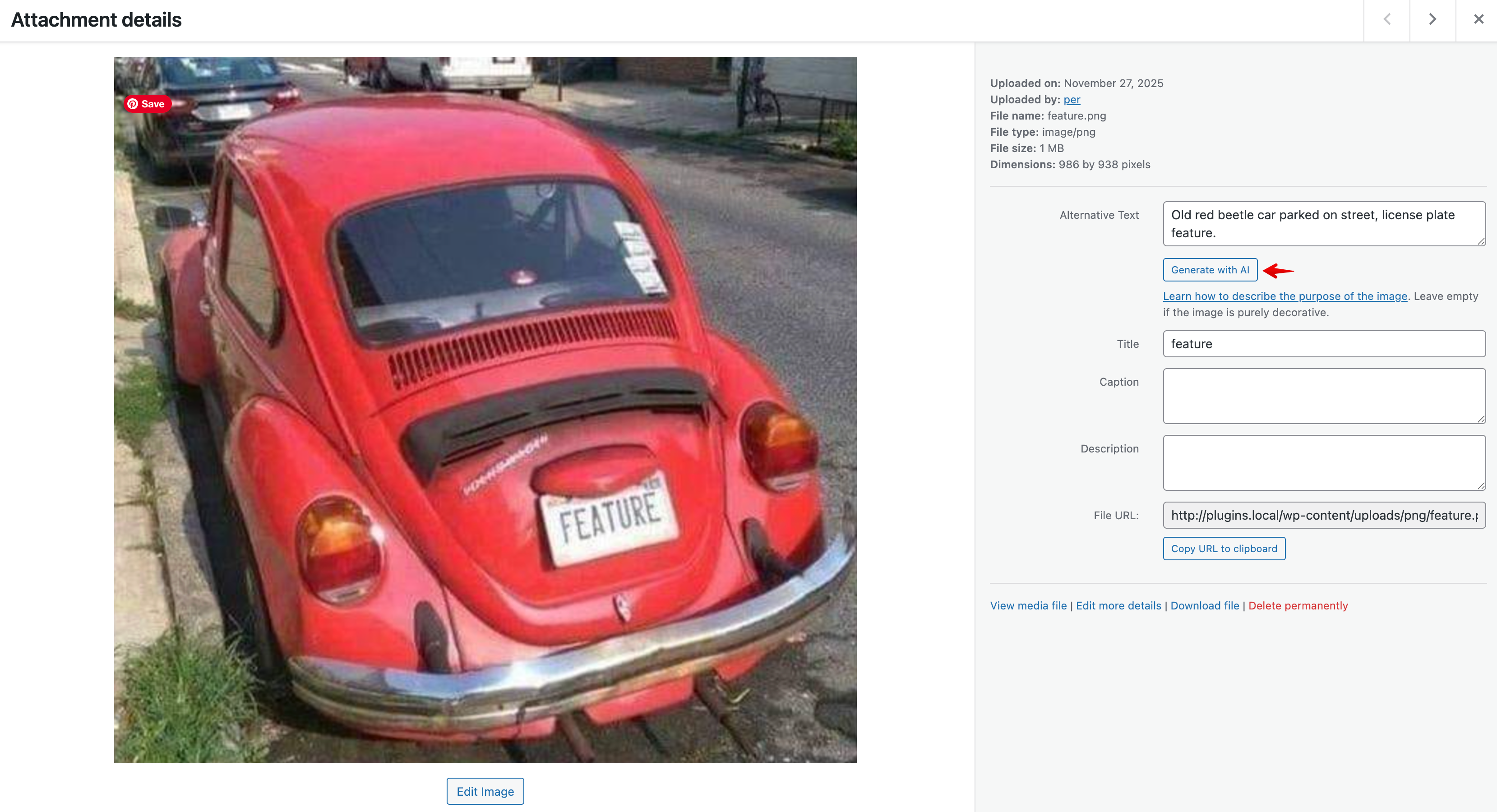 AI Alt Text Plugin Screenshot