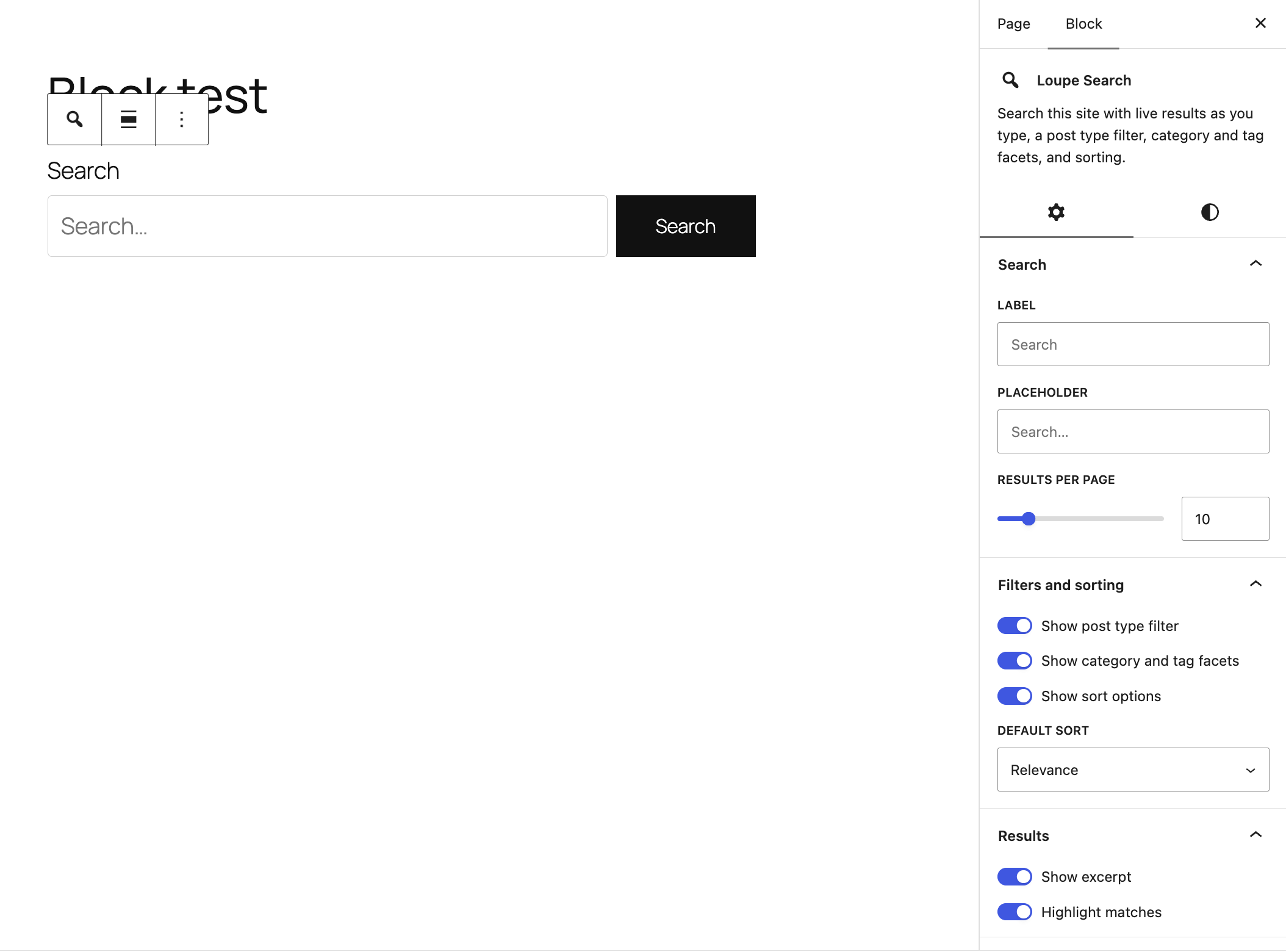 Loupe Search Block screenshot