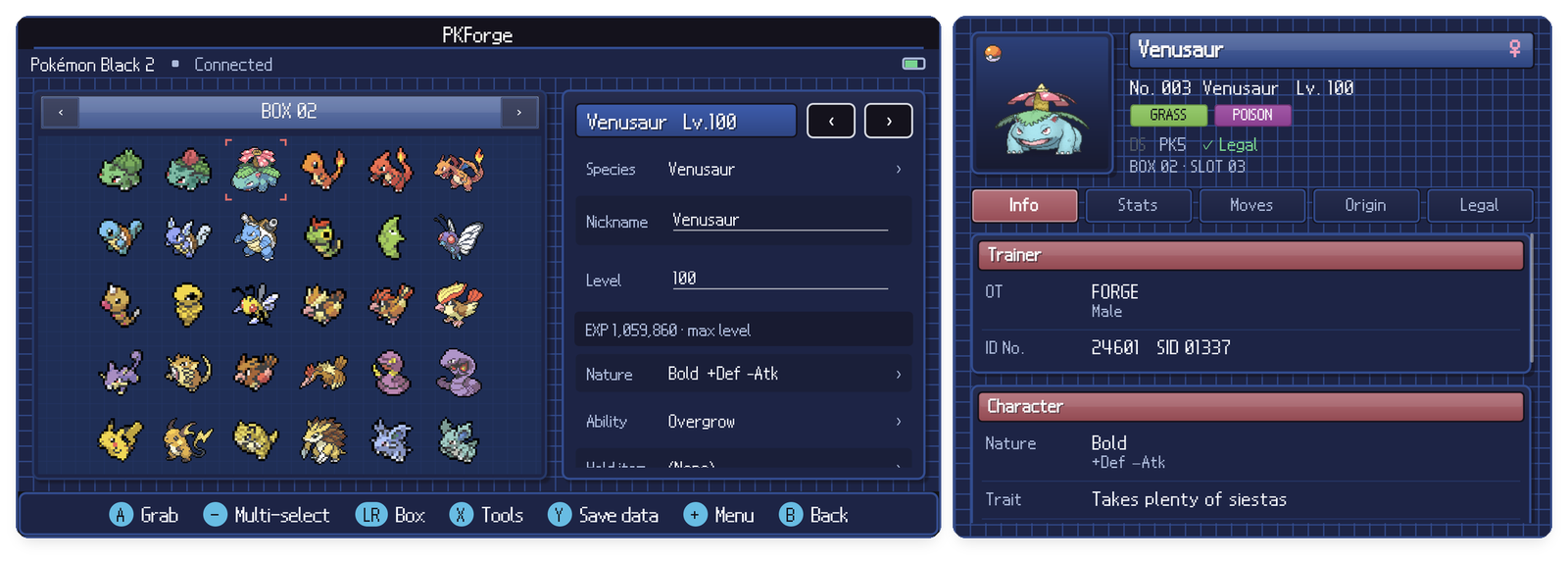 A box on the main screen, the Pokémon inspector on the second screen
