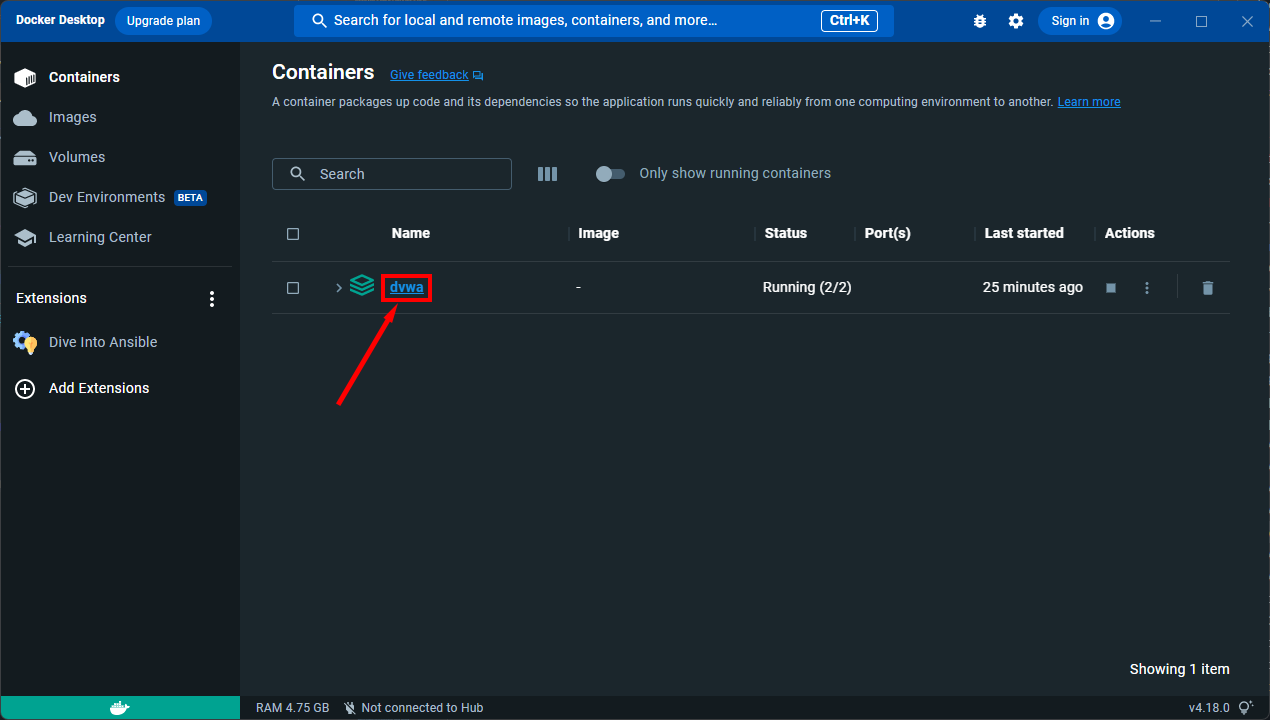 Overview of DVWA compose