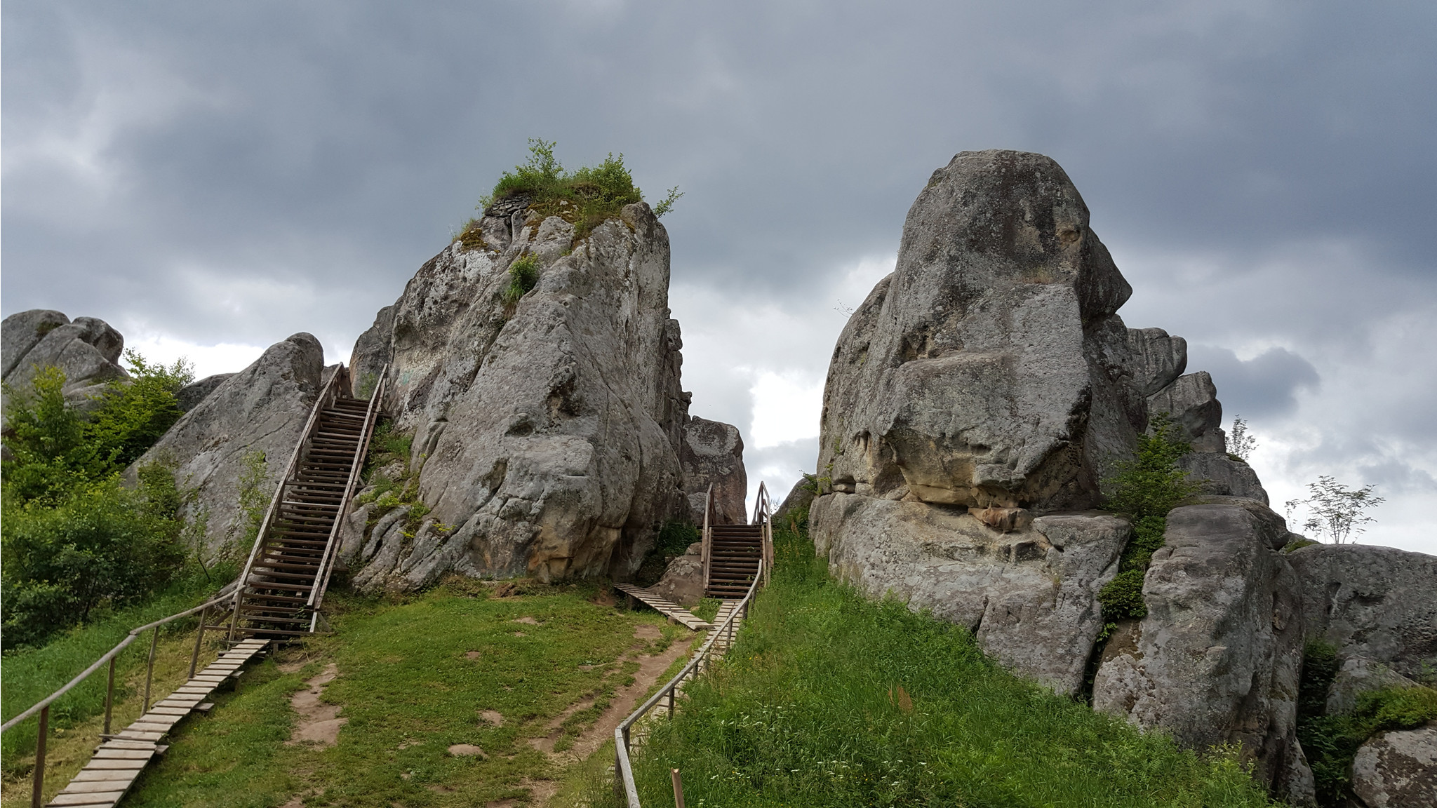 Two big stones on the top of hill.