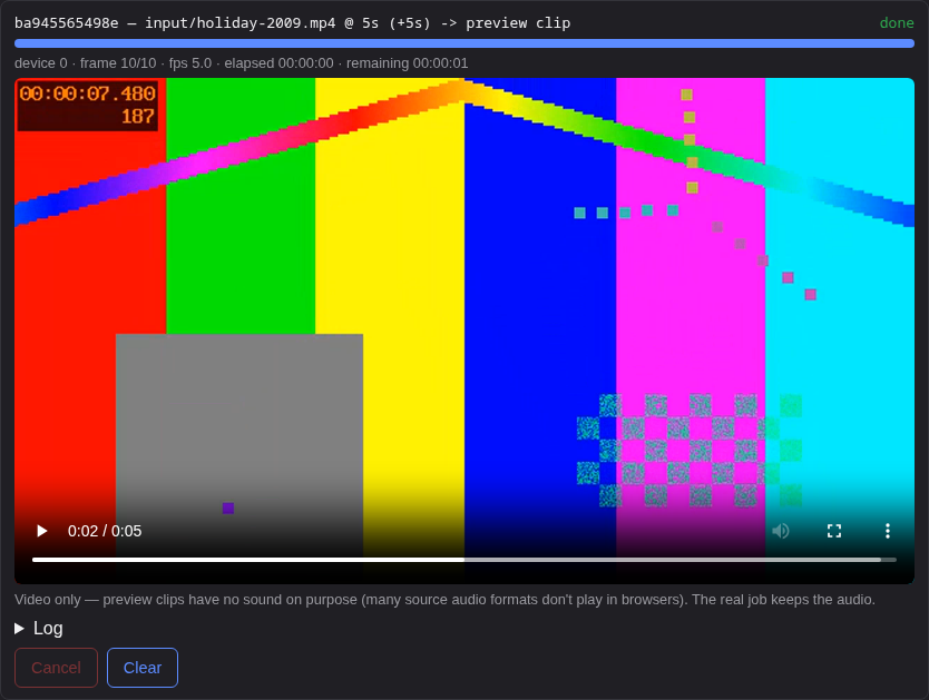 Preview clip playing in its job card