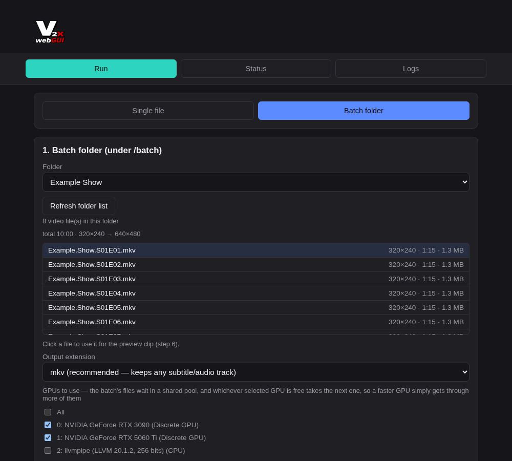 Batch folder with per-file video info