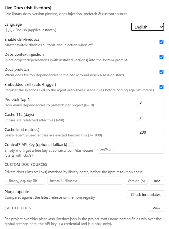 Settings card