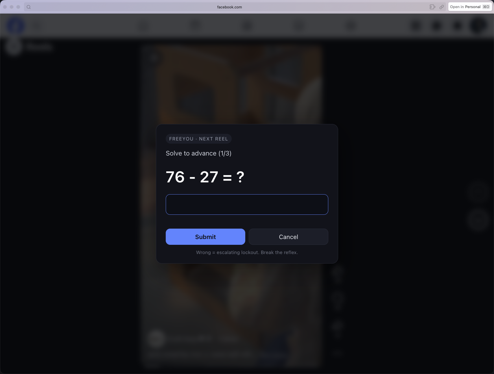 Facebook Reels with math gate