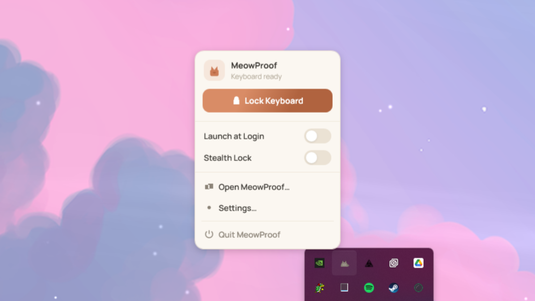 System tray menu