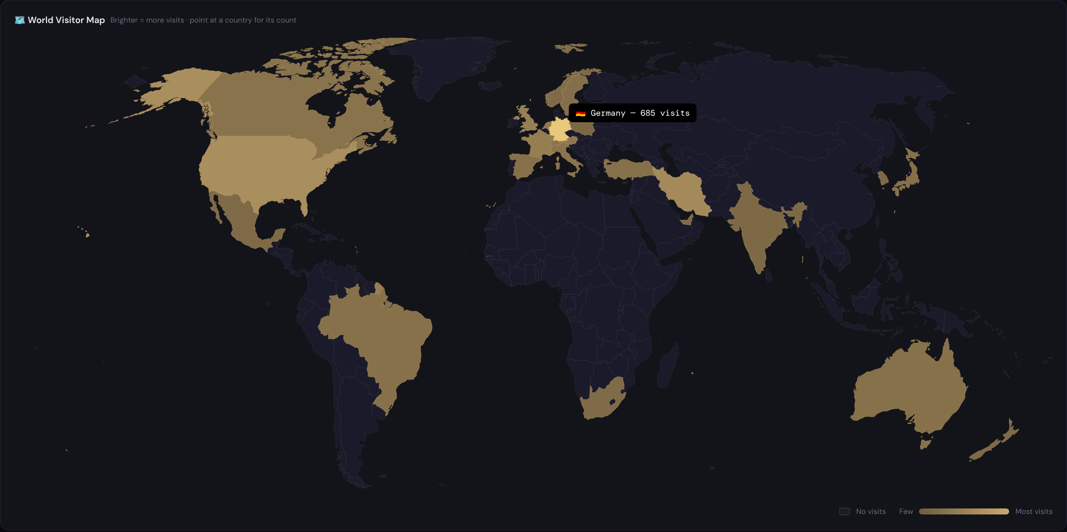 Audience: world map of visits by country