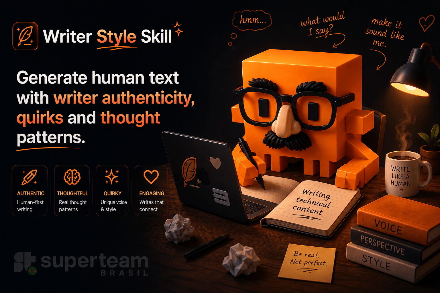 Writer Style Skill — generate human text with writer authenticity, quirks and thought patterns