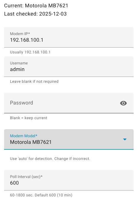 Cable Modem Configuration Settings