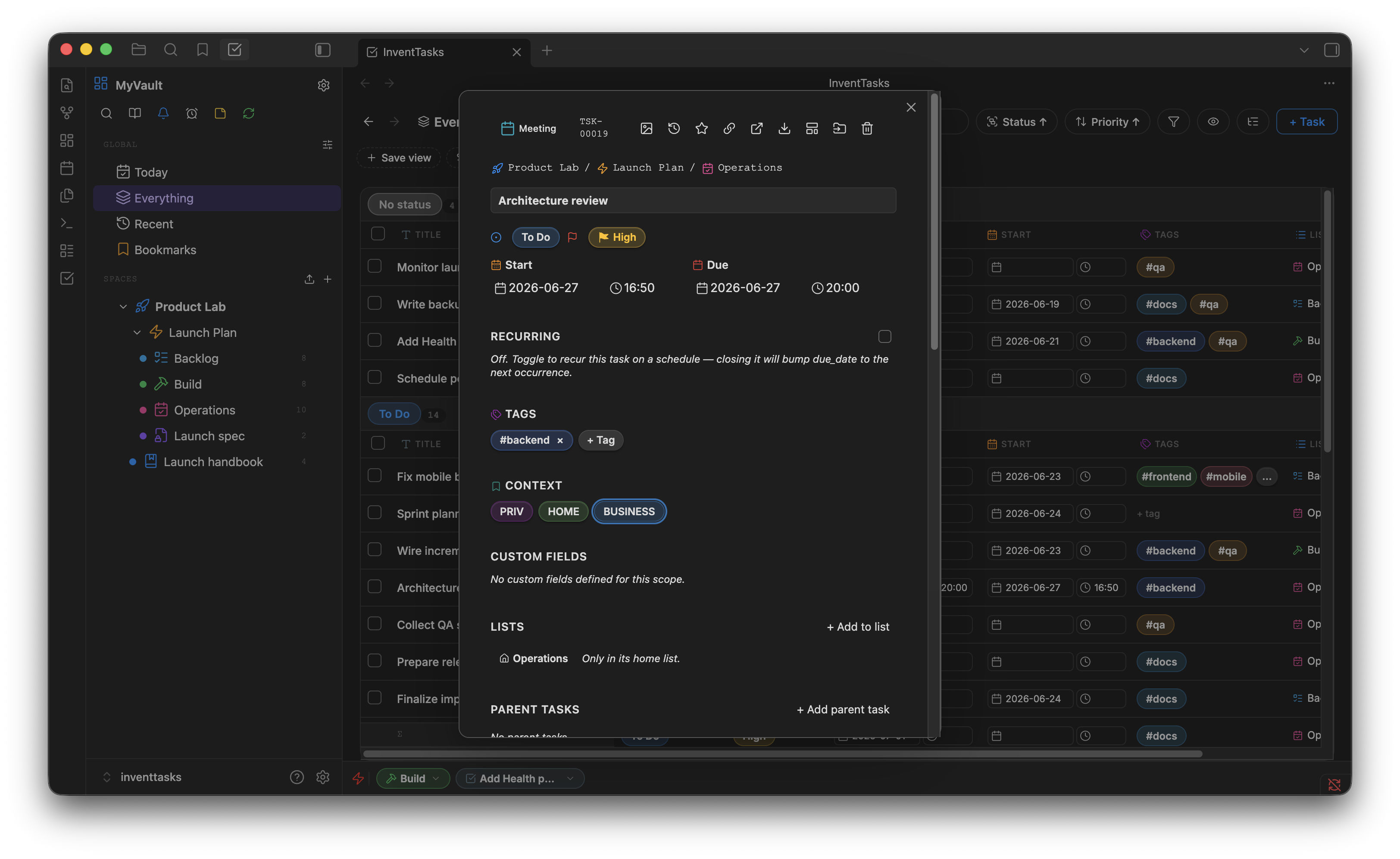 InventTasks - Obsidian Plugin