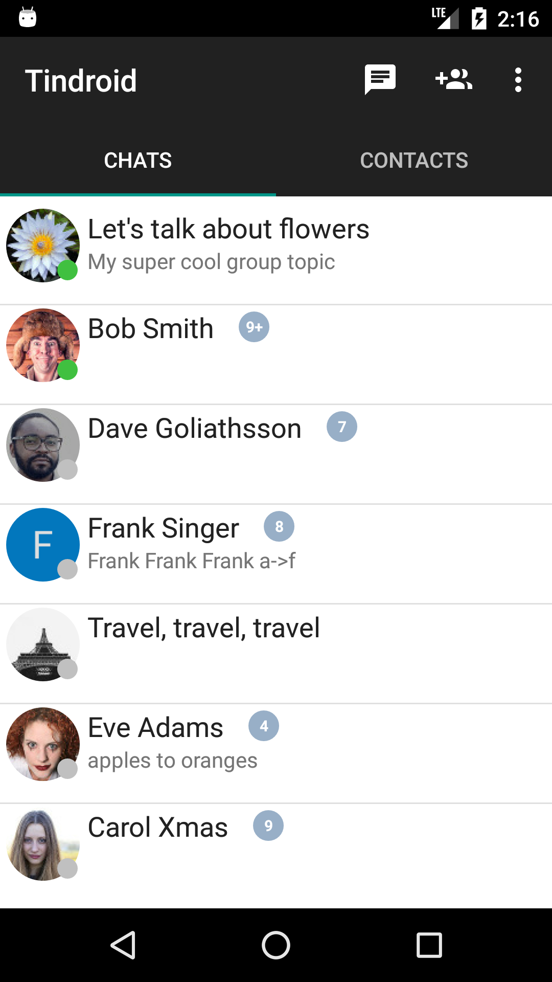 App screenshot - contacts