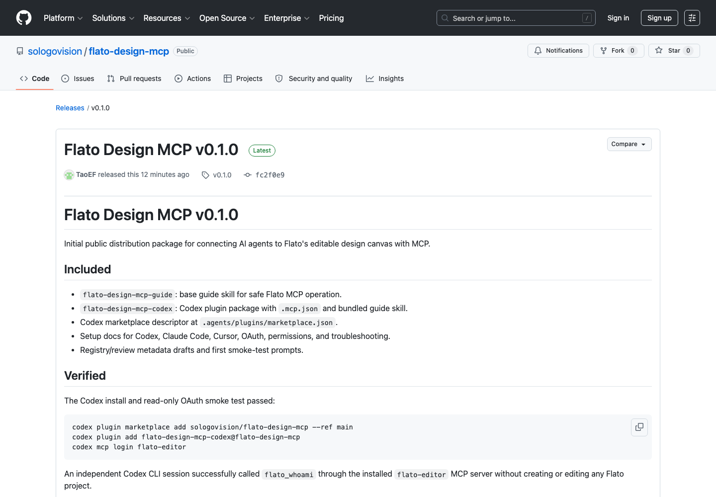 Flato Design MCP GitHub release page