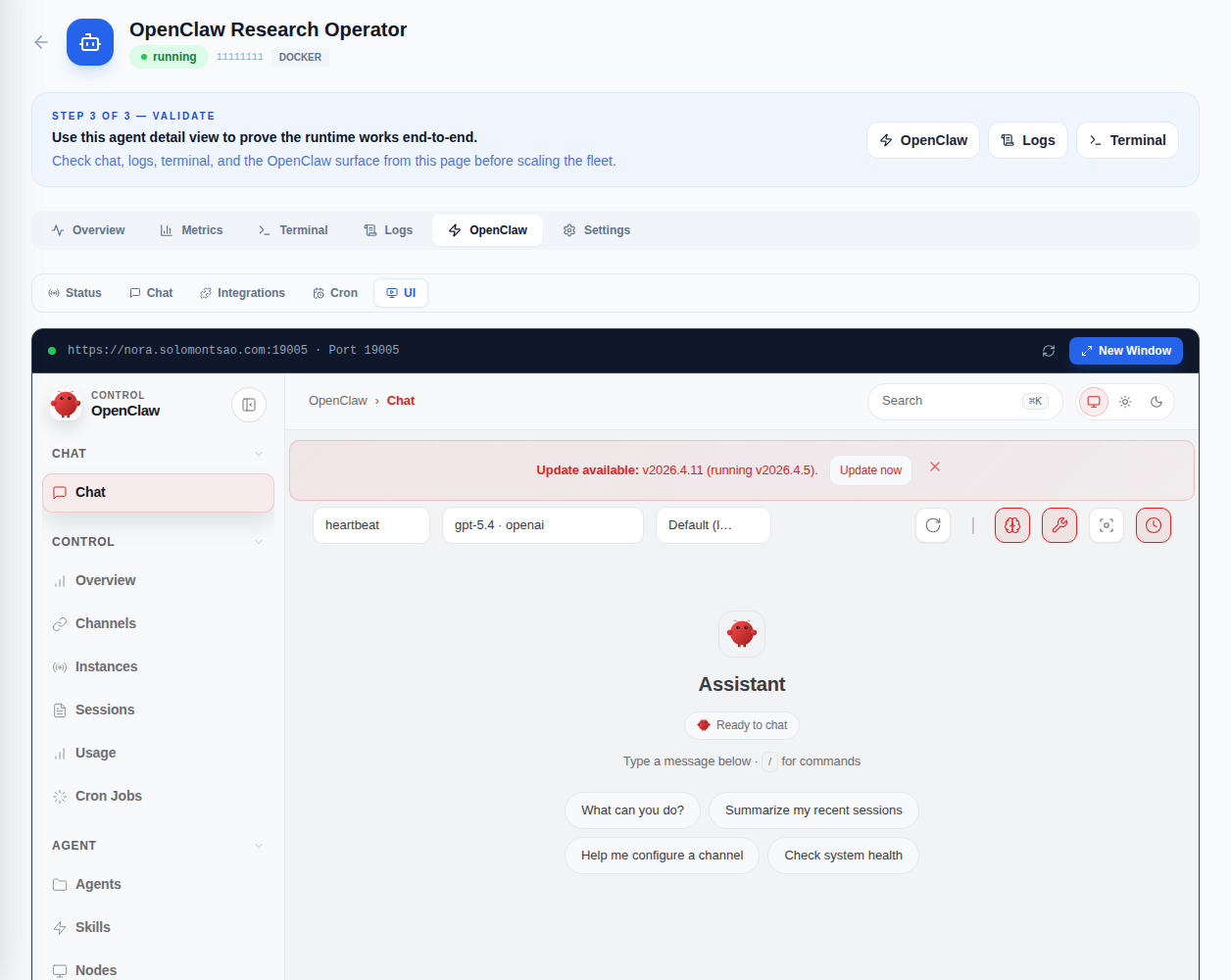 Embedded OpenClaw gateway UI