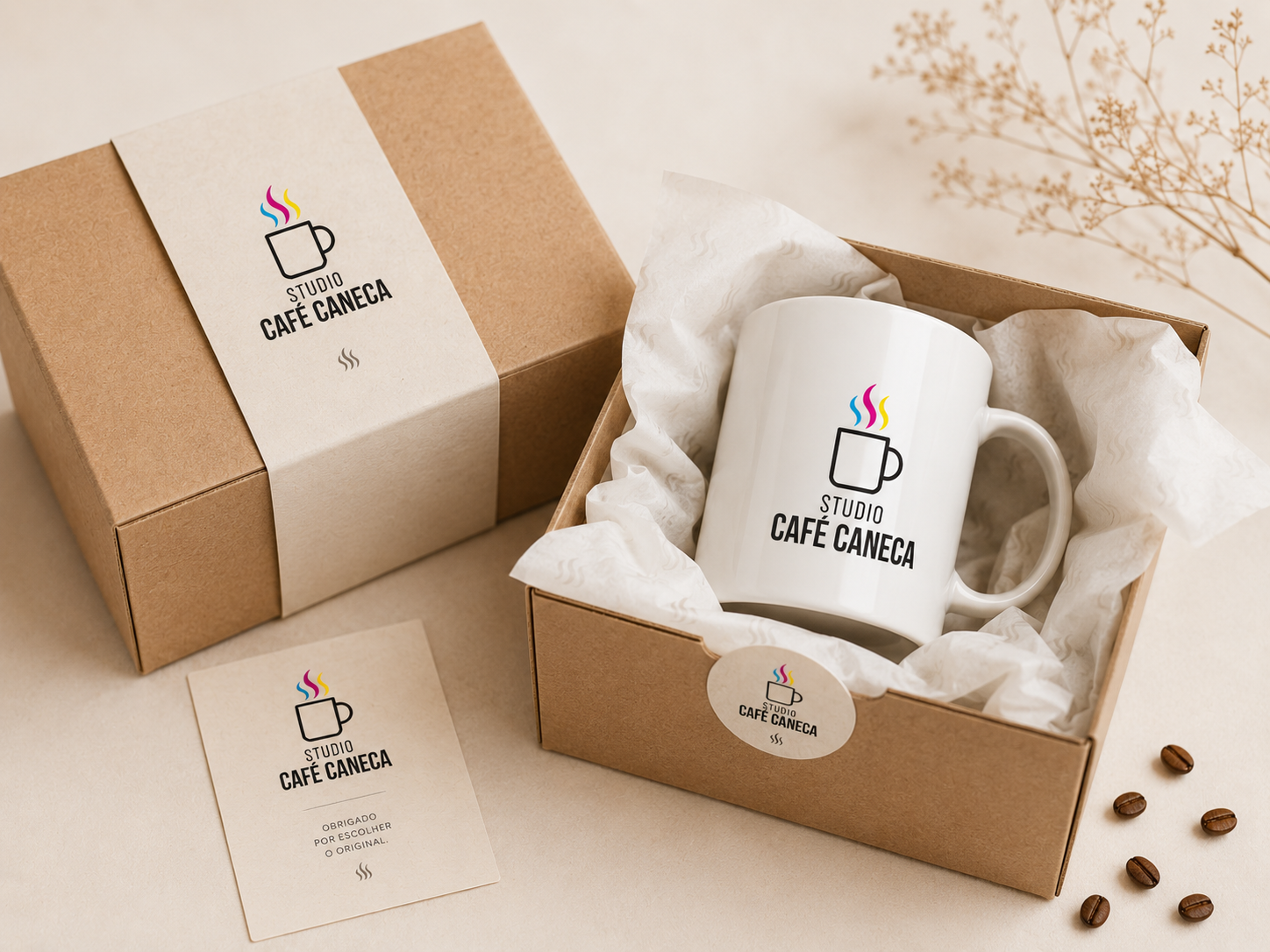 Caixa premium com caneca e papelaria