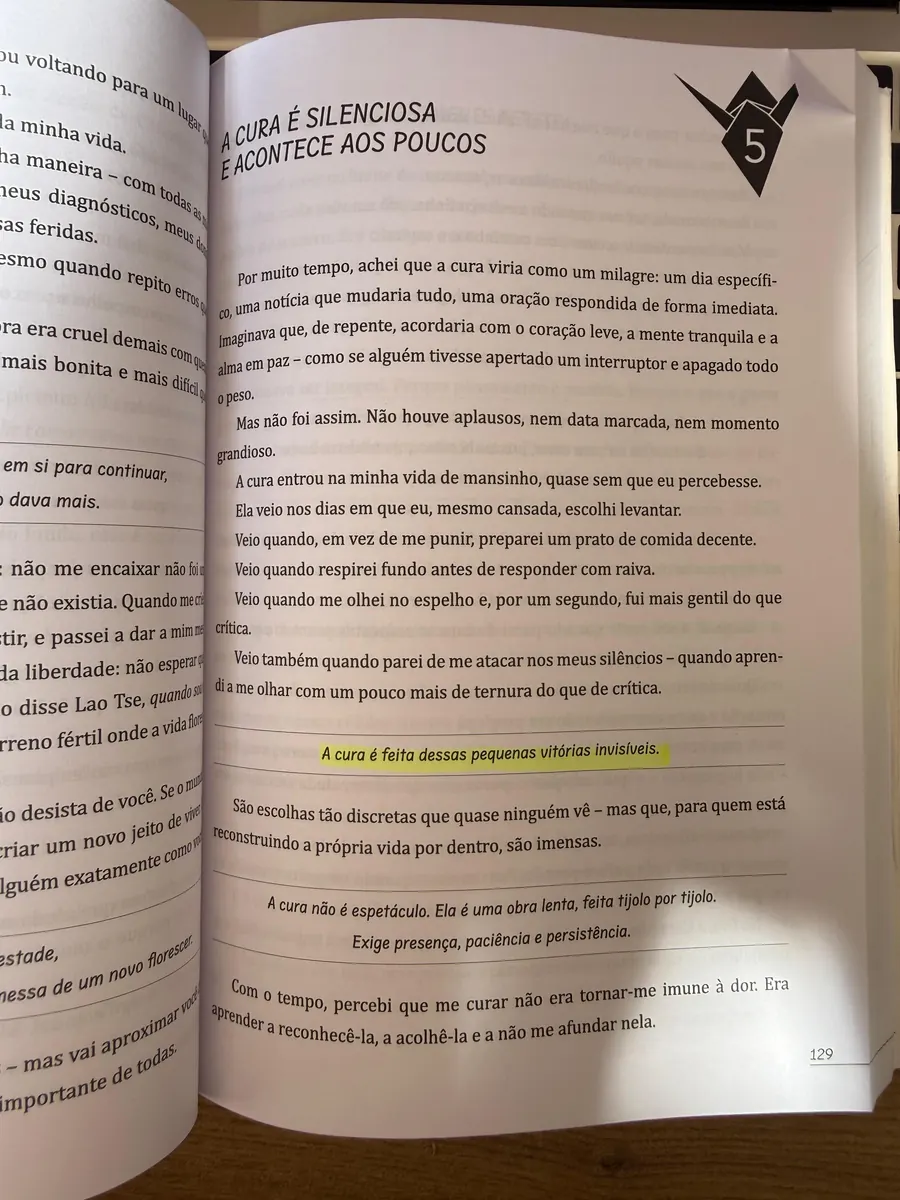 Página 129 do livro, capítulo A cura é silenciosa e acontece aos poucos, com trecho grifado