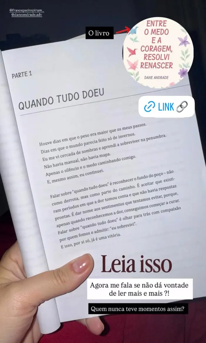 Leitora compartilhando trecho do livro