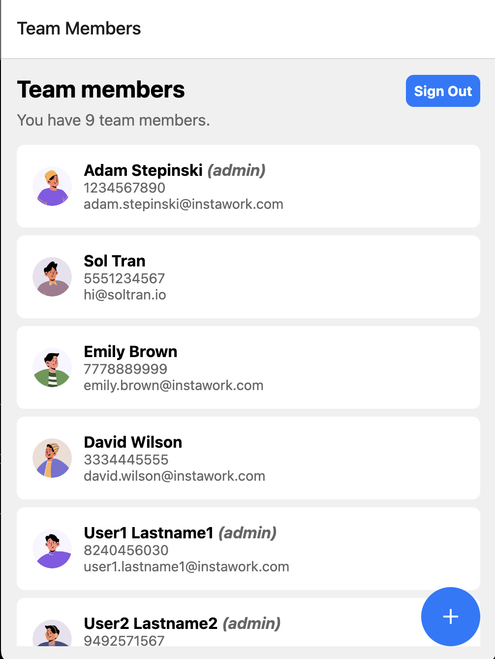 Team Members List