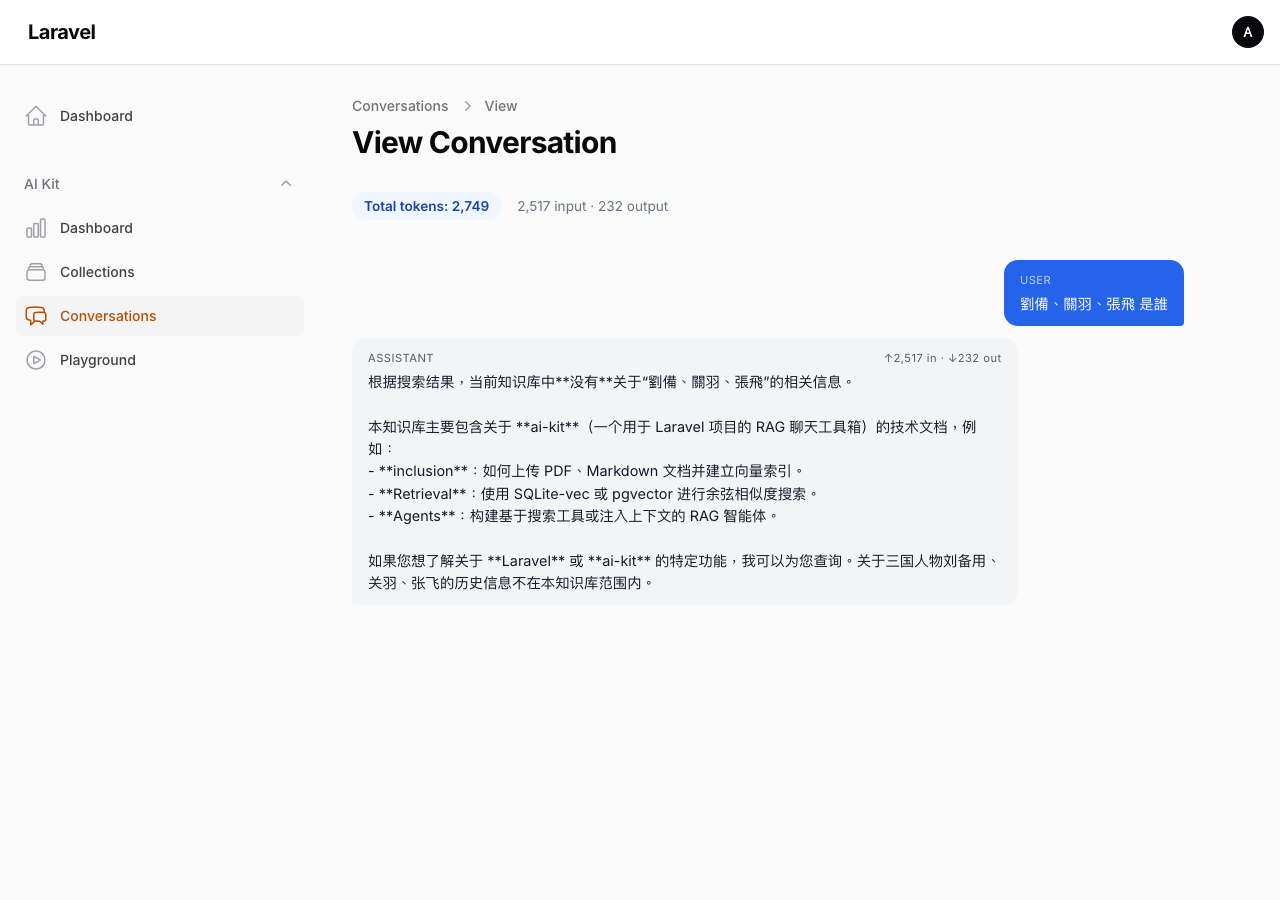 Conversation detail with per-message token usage