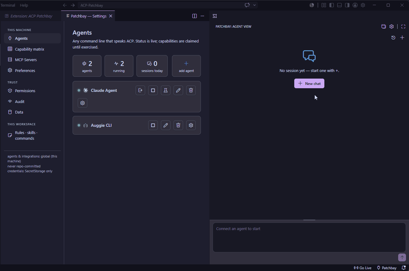 ACP Patchbay — an agent session in VS Code