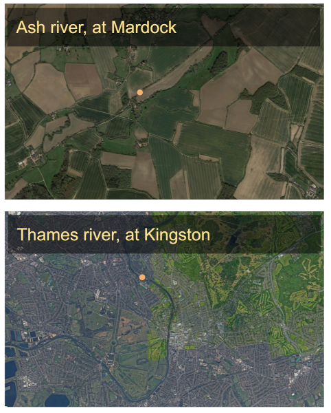 Fig 1: Ariel images of the Ash, and Thames rivers