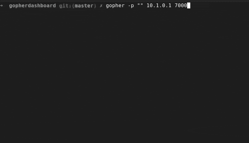 Demo of gopher open in a terminal accessing gopherdashboard