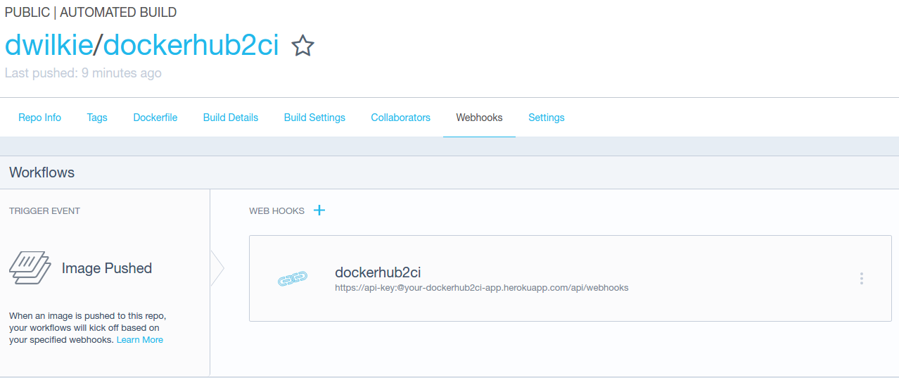 Dockerhub Webhook Settings