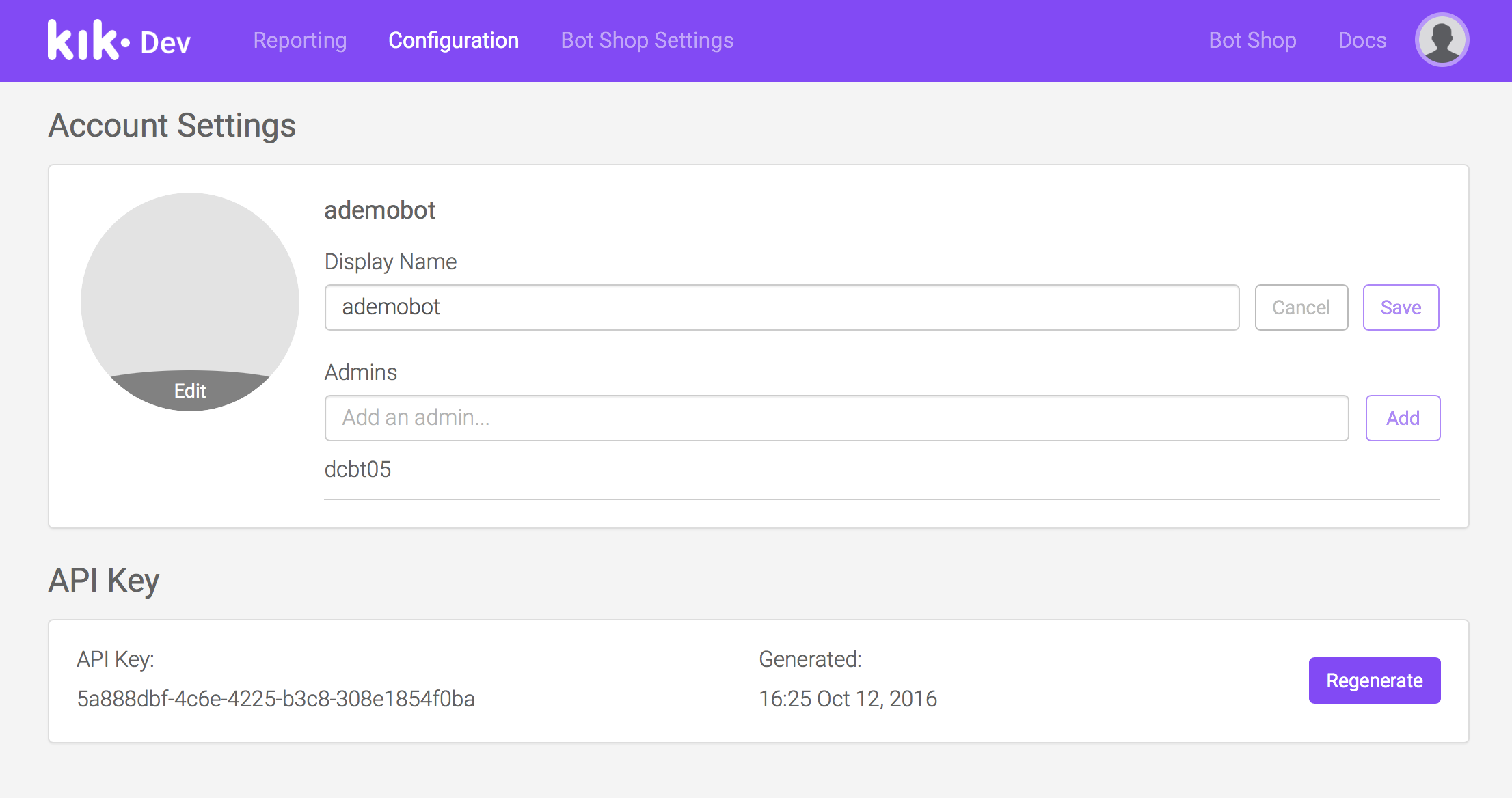 Bot Configuration Panel