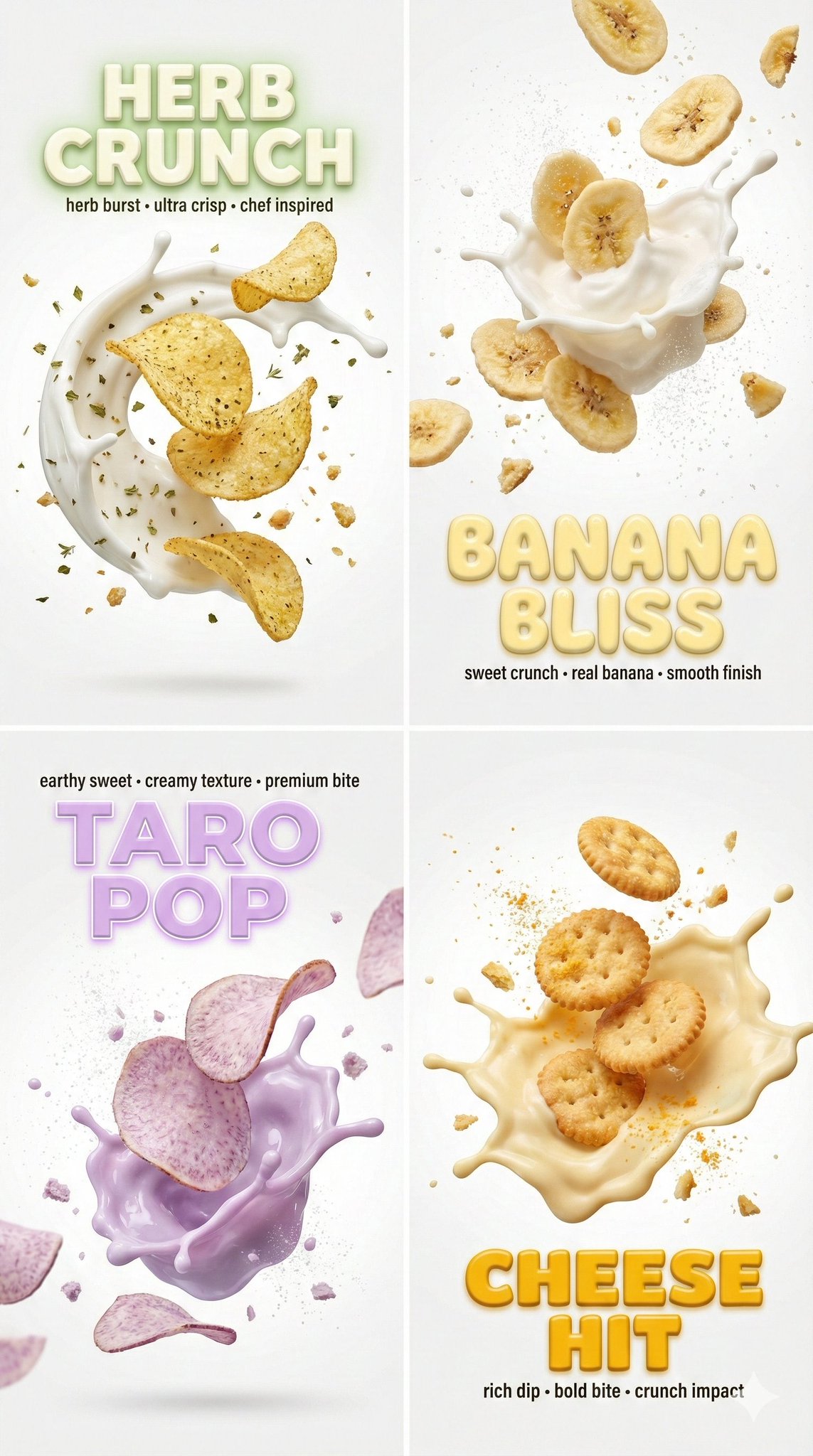 Kính hiển vi 3D chữ trên miếng khoai tây chiên