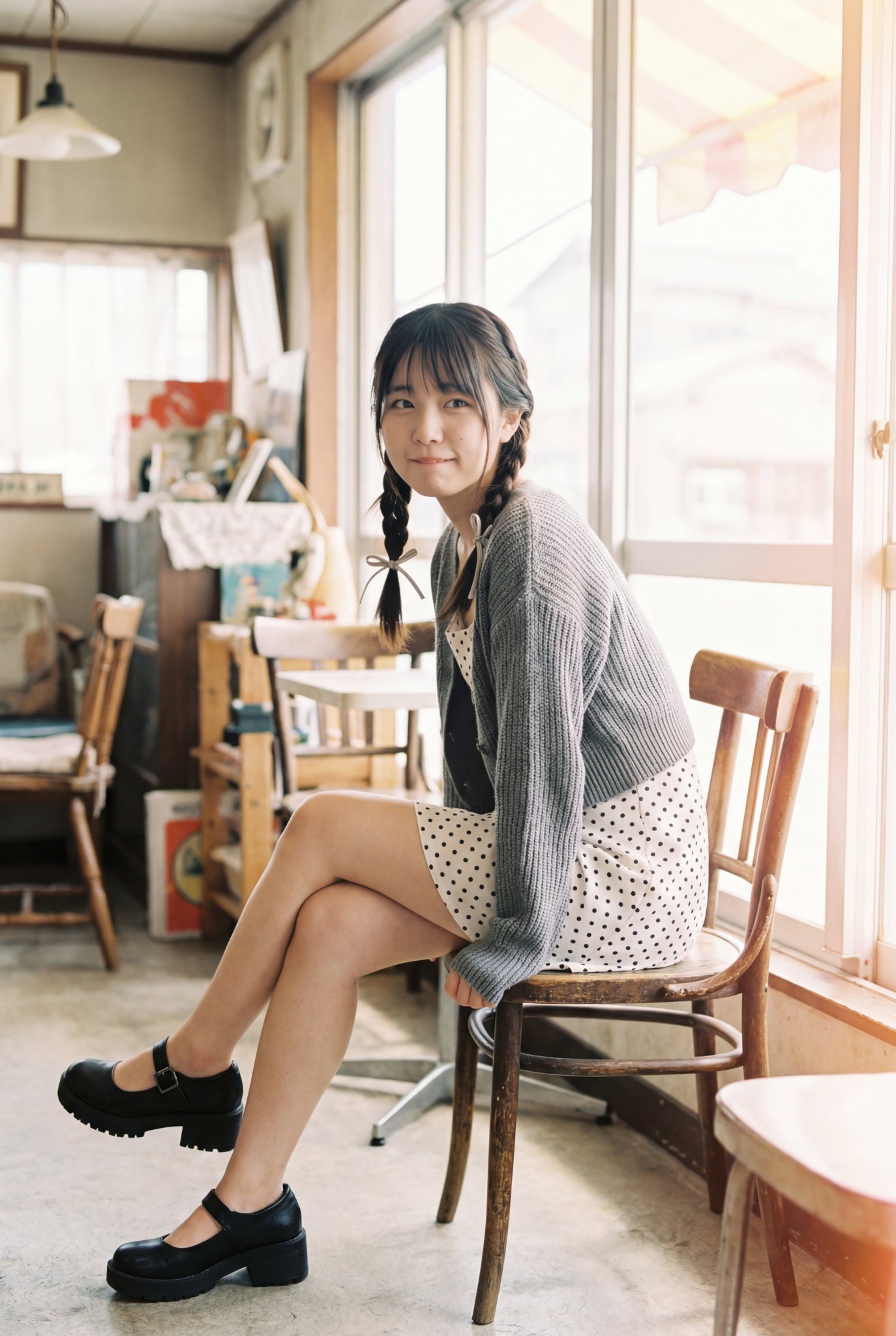 Phụ nữ trong quán cà phê cổ điển ngập nắng