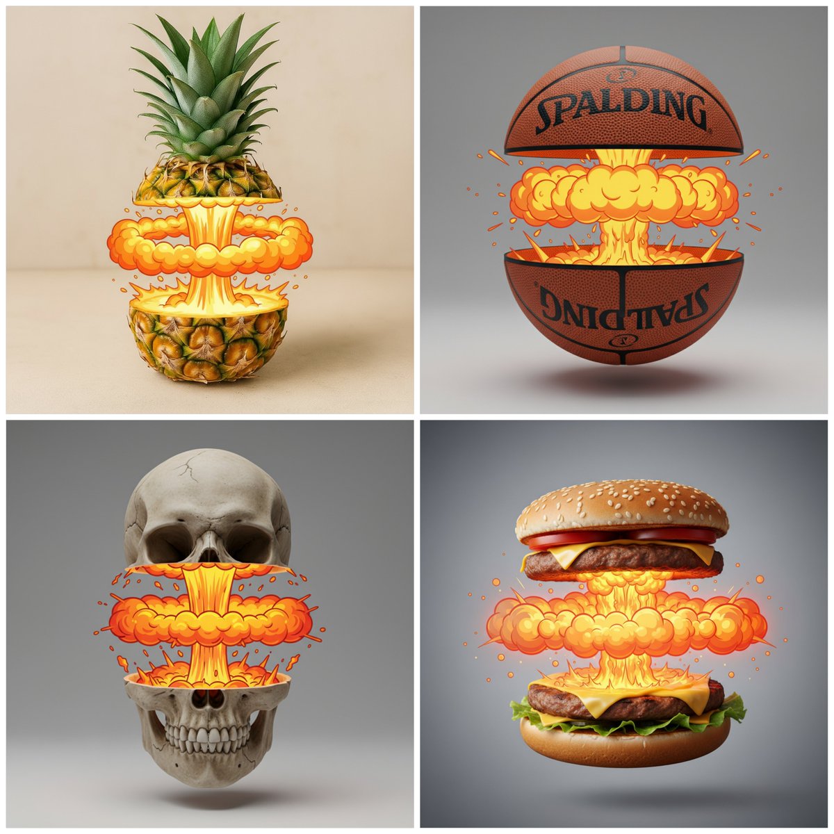 Vật thể bị cắt với vụ nổ hoạt hình