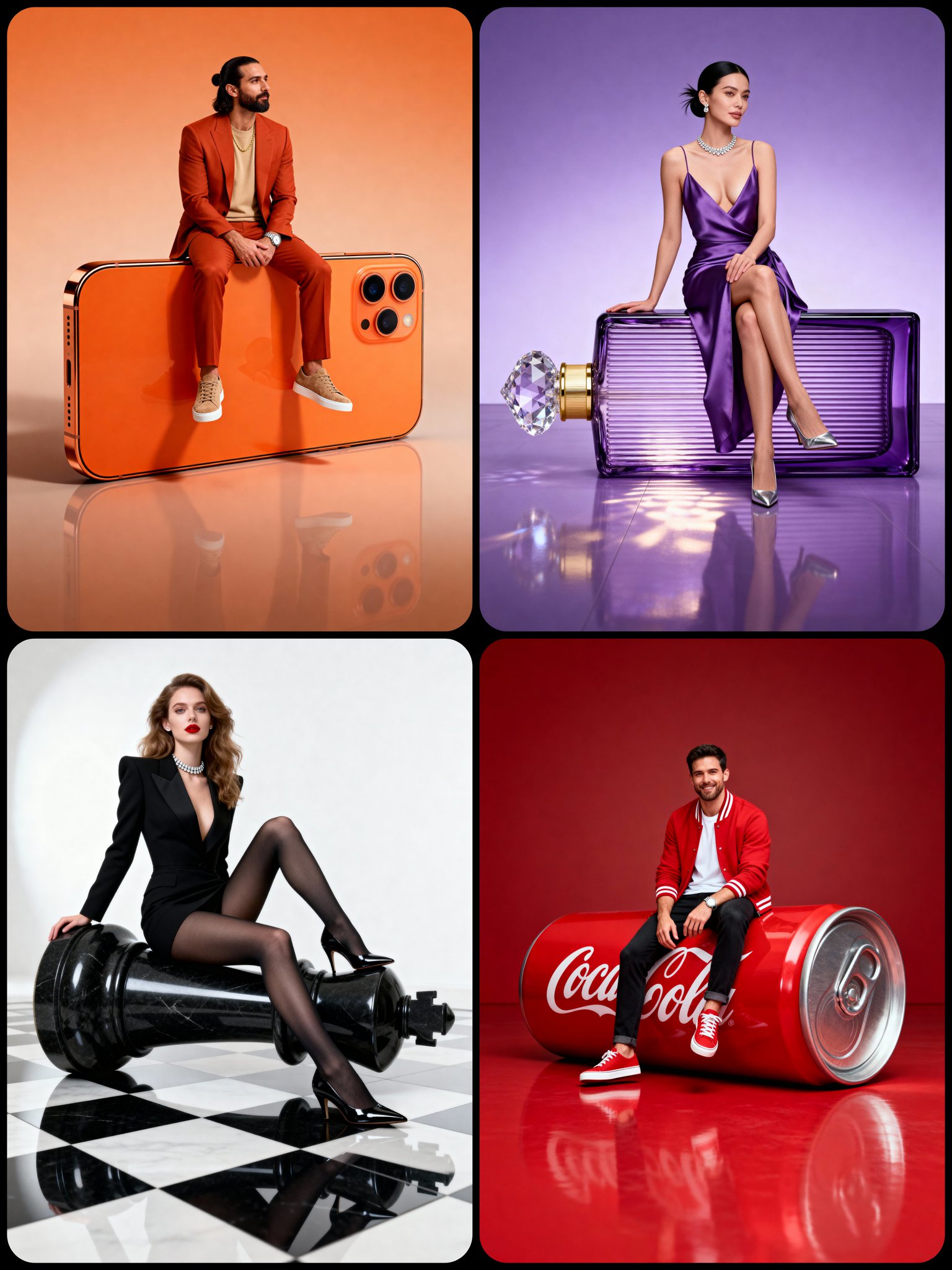 Chân dung studio với đạo cụ khổng lồ