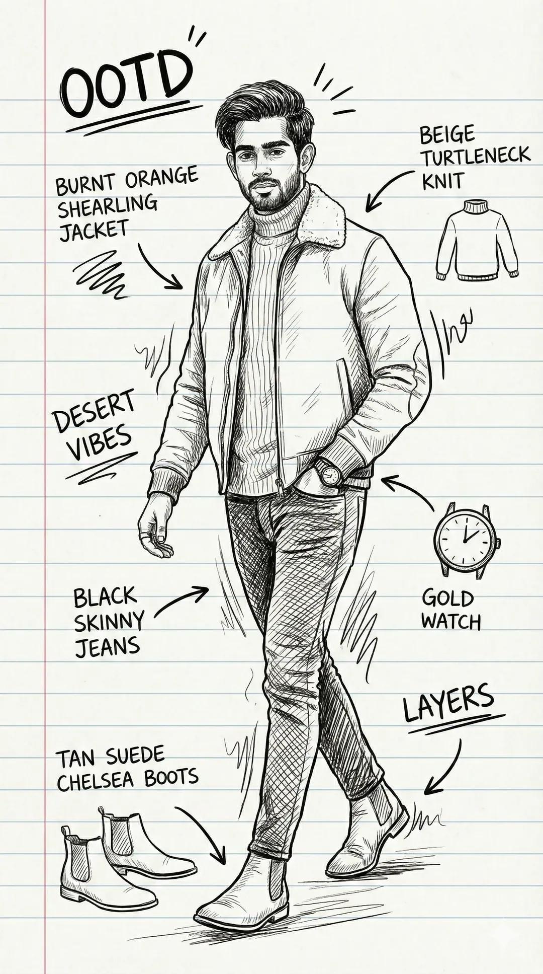 Phân tích trang phục OOTD vẽ tay