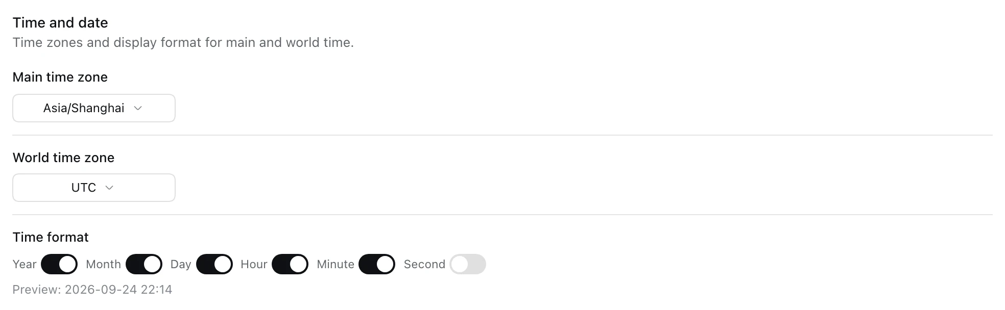 Time and date settings