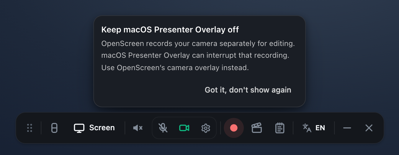 H1 — idle, camera on: one-time guidance