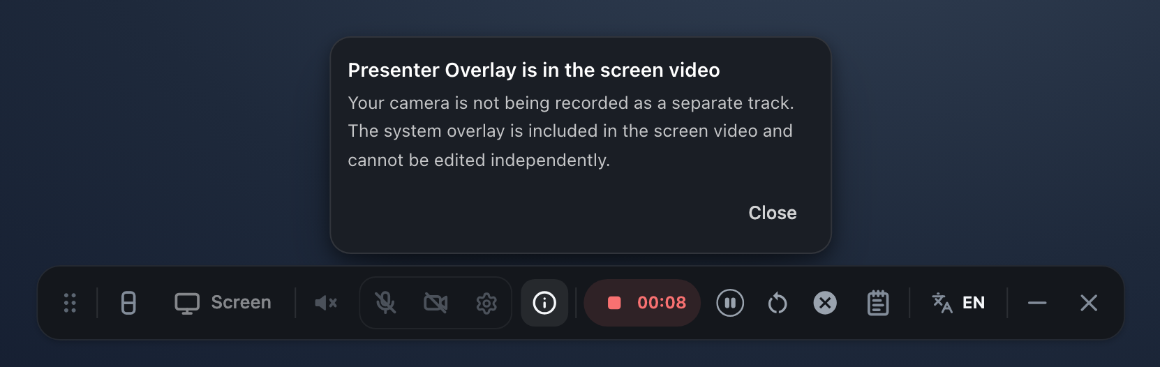 H5/H6 — camera off, effect on: info button, then details on request