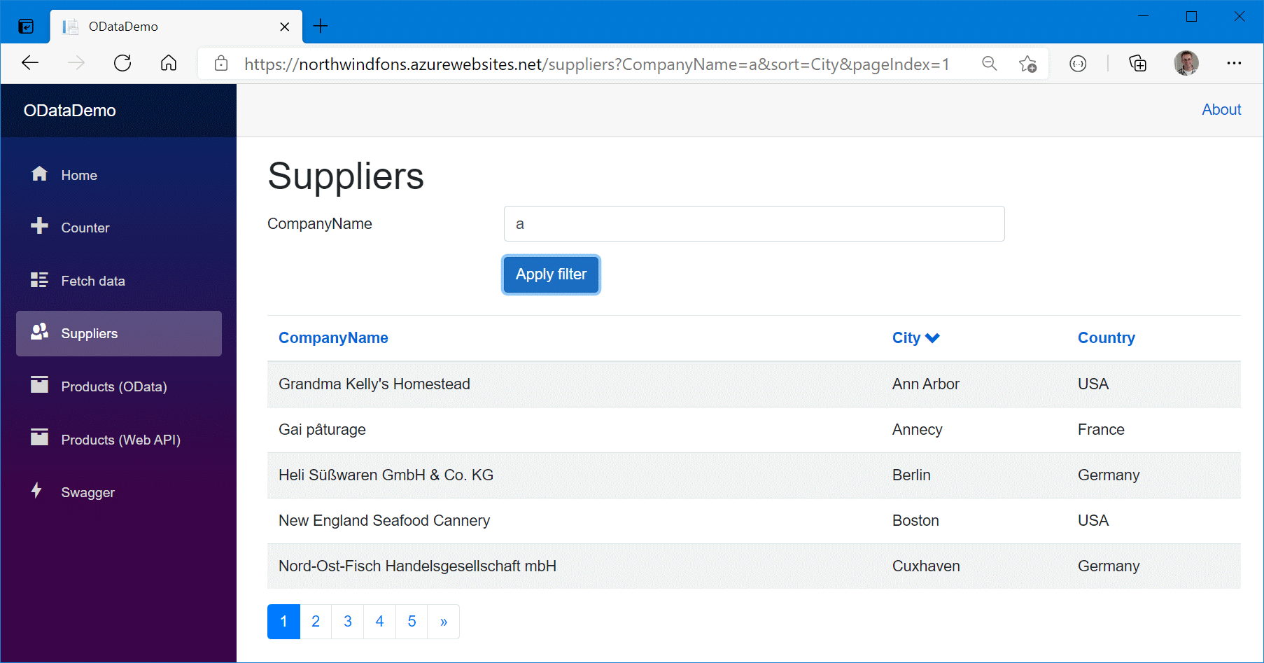 Suppliers screenshot