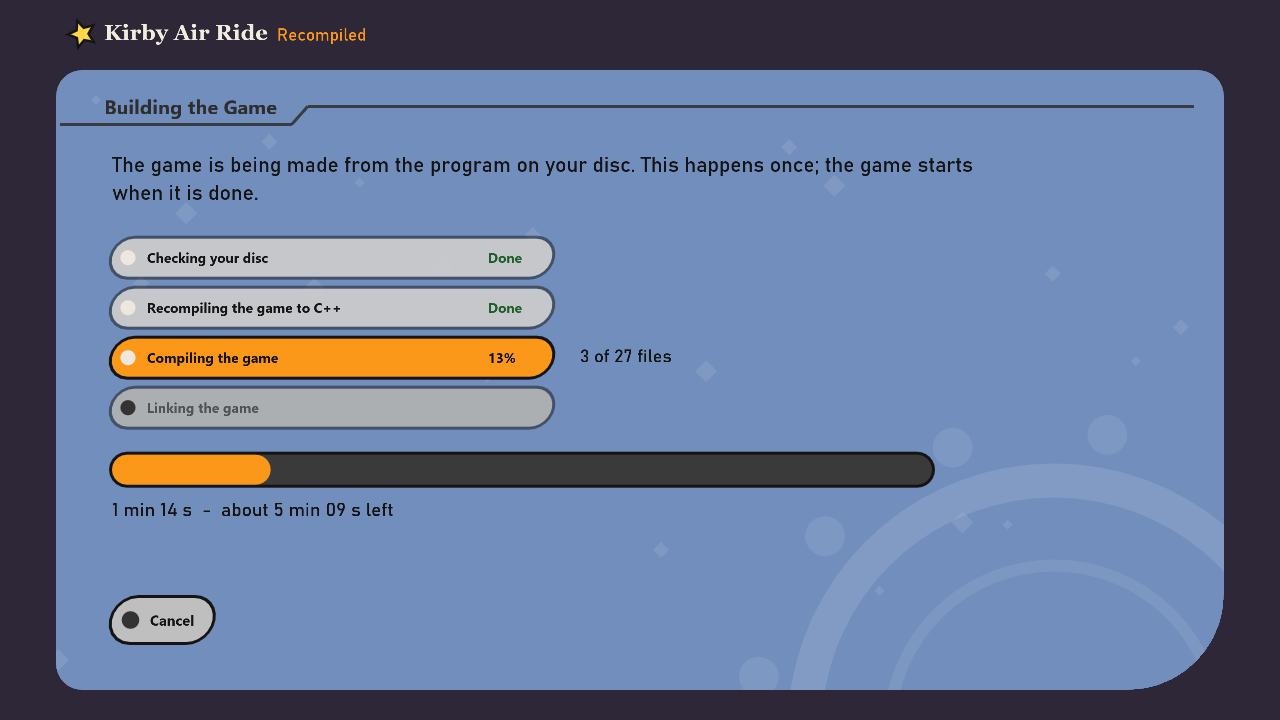The setup screen