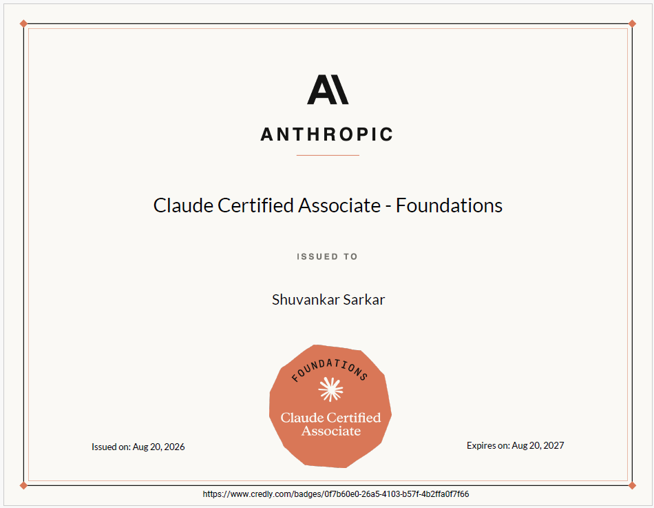 Claude Certified Associate - Foundations certificate.