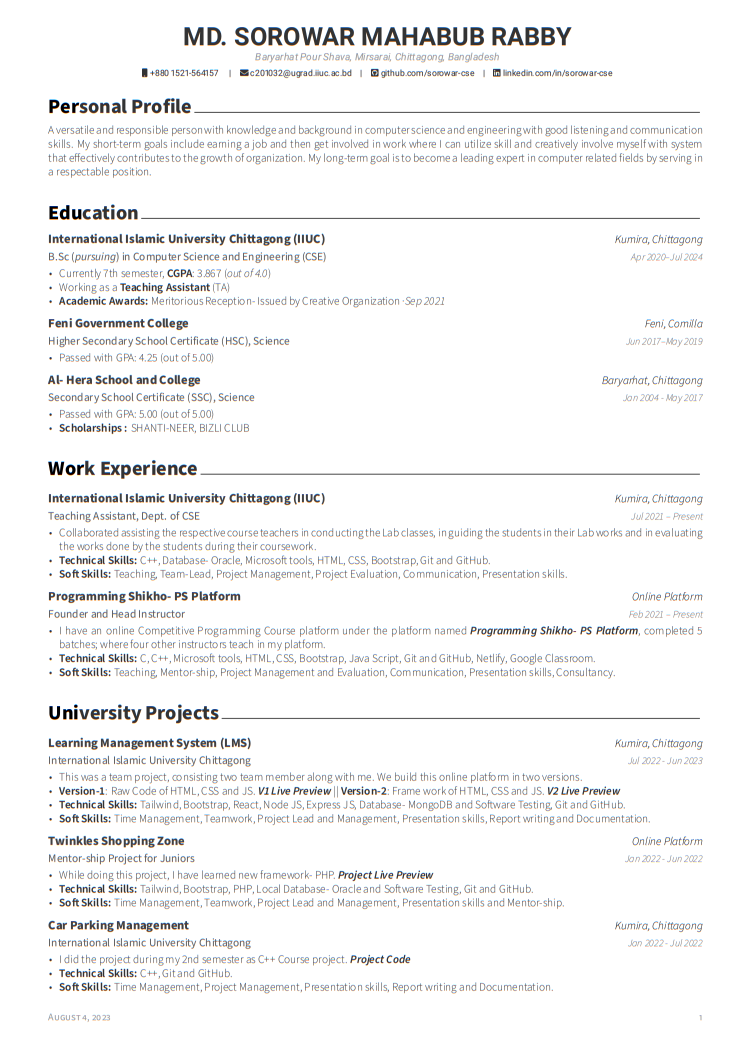 Sorowar's CV Preview