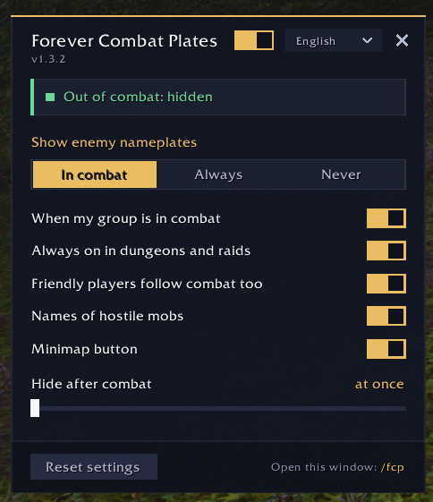Settings window