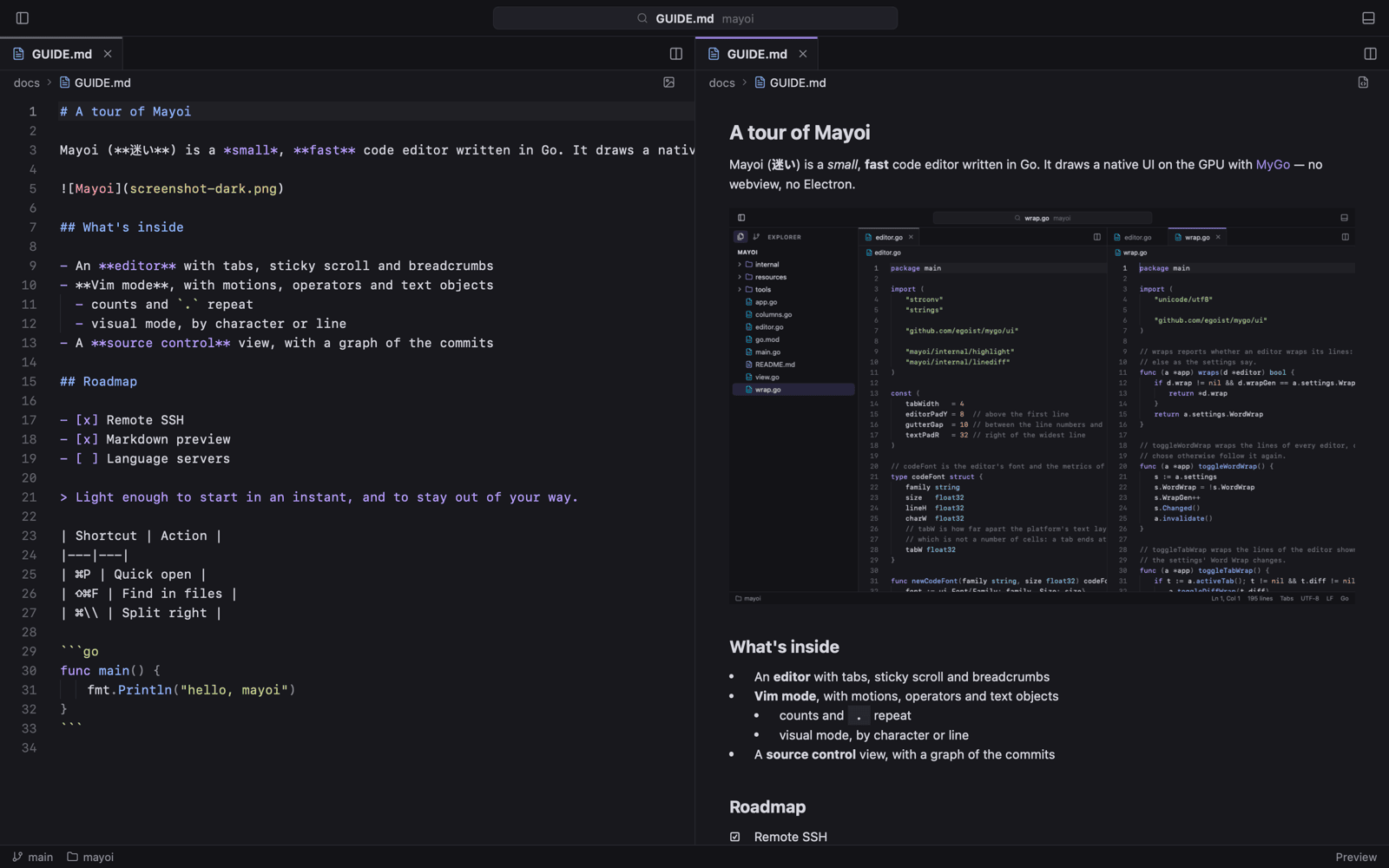 A Markdown file and its preview