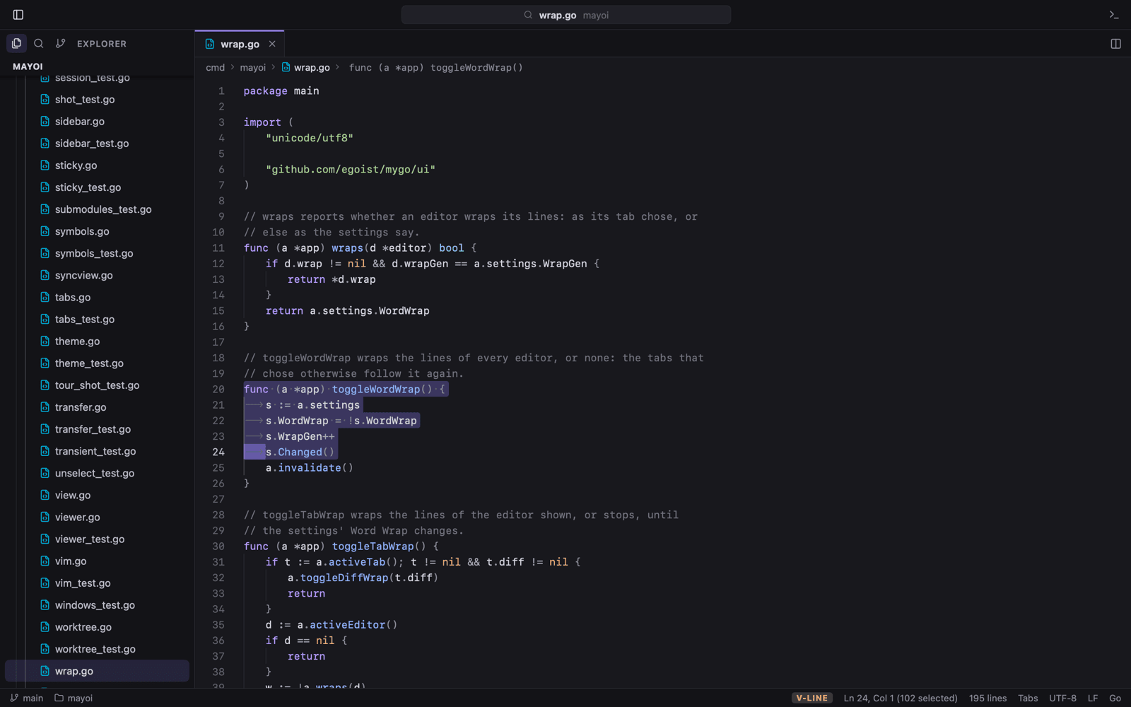 Lines selected in Vim's visual mode