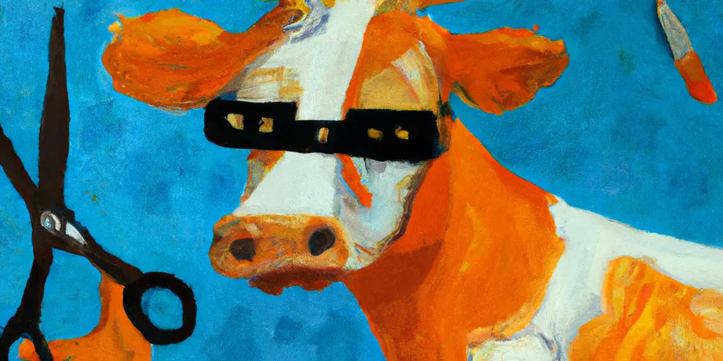 An orange cow with scissors, Van Gogh style