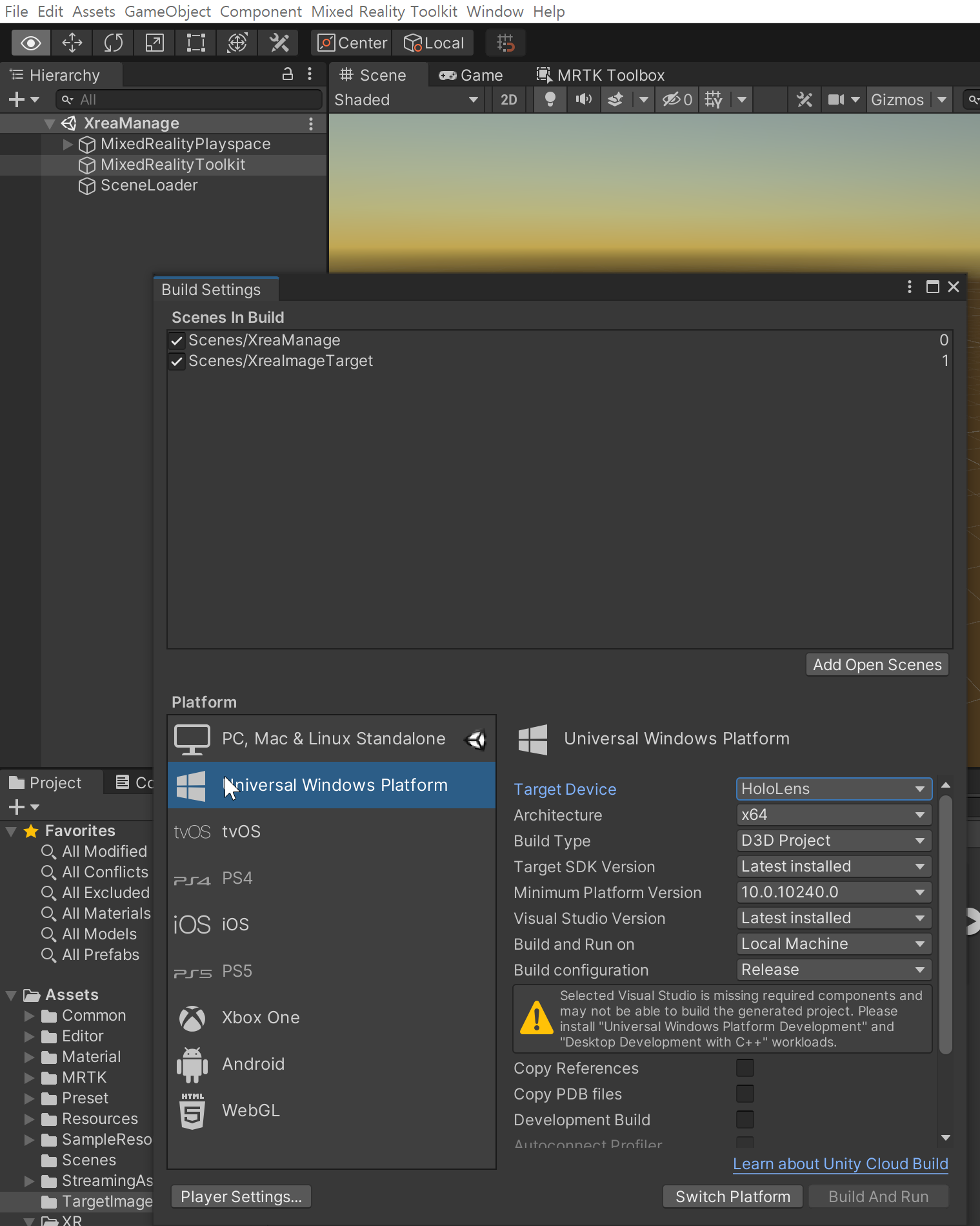Universal Windows Platform Hololens for Build setting