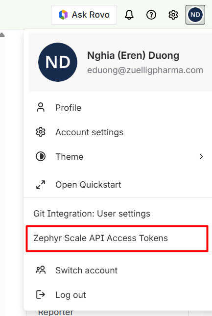 Zephyr Scale API Access Tokens