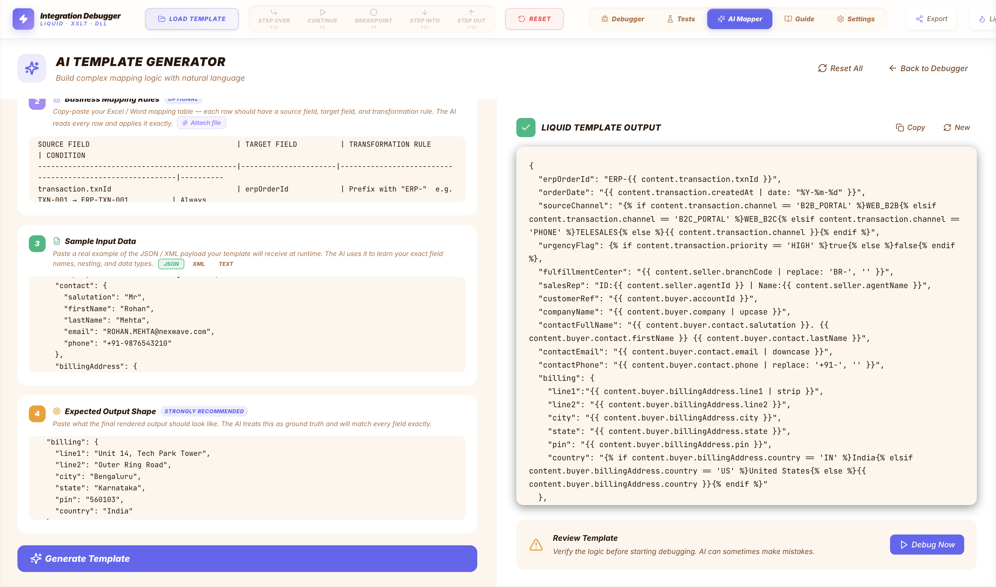 AI Mapper — generated Liquid template output